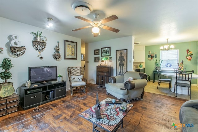 1105 E Robertson Ave, Copperas Cove, TX 76522 - living room featuring wood-type flooring, a chandelier, and a ceiling fan