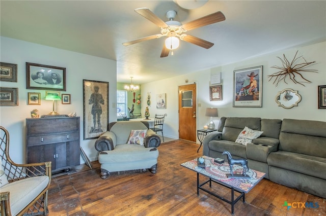 1105 E Robertson Ave, Copperas Cove, TX 76522 - living room with a chandelier, hardwood / wood-style floors, and a ceiling fan