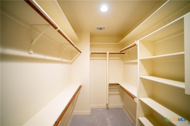 spacious closet with visible vents and carpet floors