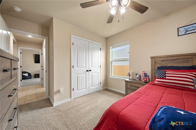 6105 Dorado Dr, Killeen, TX 76542 - carpeted bedroom featuring baseboards, a closet, and ceiling fan