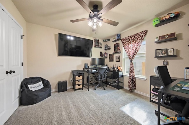 6105 Dorado Dr, Killeen, TX 76542 - office with a ceiling fan, baseboards, and carpet floors