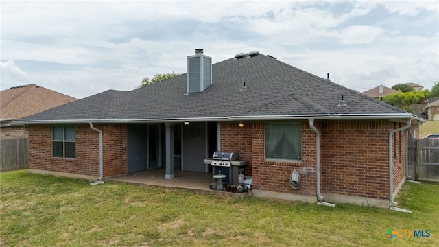 1712 Indian Camp Trl, Copperas Cove, TX 76522 - rear view of property featuring a chimney, brick siding, a patio area, and a shingled roof