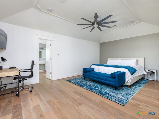 3415 Chisholm Trl, Salado, TX 76571 - bedroom with vaulted ceiling, visible vents, and wood finished floors