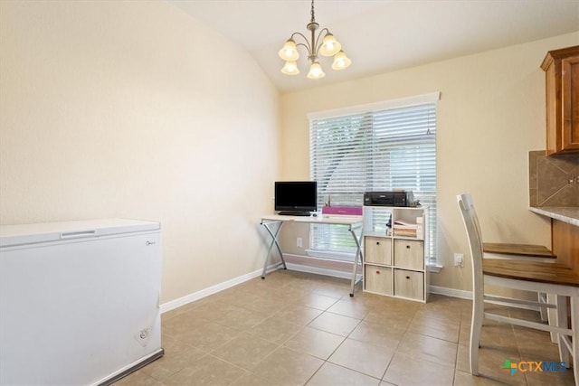 3425 Doss St, Copperas Cove, TX 76522 - office space with a chandelier, light tile patterned floors, and vaulted ceiling