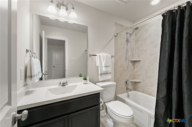 2233 Sauterne Dr, Leander, TX 78641 - full bathroom with vanity, toilet, and shower / tub combo with curtain