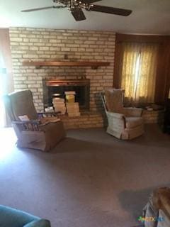 616 Bishop Dr, Killeen, TX 76541 - living room with a brick fireplace and ceiling fan