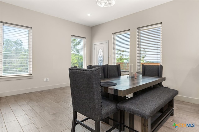 dining room with light hardwood / wood-style floors