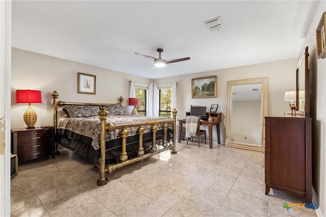 1843 Burr Oak Ln, Adkins, TX 78101 - tiled bedroom with ceiling fan and an office area