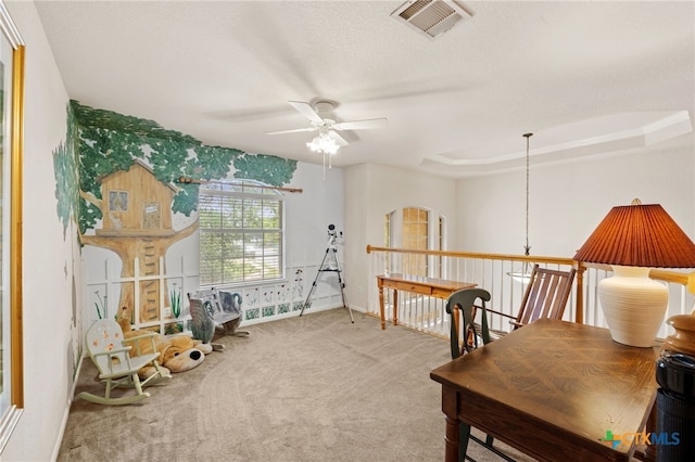 6804 Robert Dixon Dr, Austin, TX 78749 - carpeted office space with a ceiling fan, baseboards, and a raised ceiling