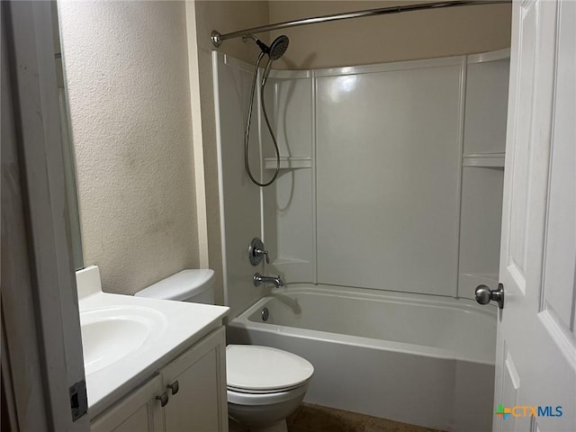 9210 Devonshire Ct, Killeen, TX 76542 - bathroom featuring a textured wall, toilet, vanity, and shower / bath combination