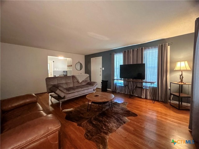 living room featuring baseboards and wood finished floors