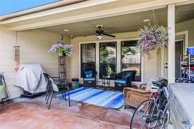 view of patio / terrace featuring an outdoor hangout area and ceiling fan