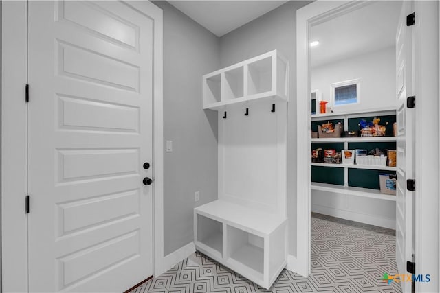 123 Wandering Oak Cir, Burnet, TX 78611 - mudroom featuring baseboards and light floors