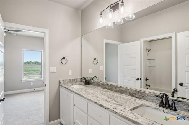 4007 Aerie St, Salado, TX 76571 - bathroom with double vanity and ceiling fan