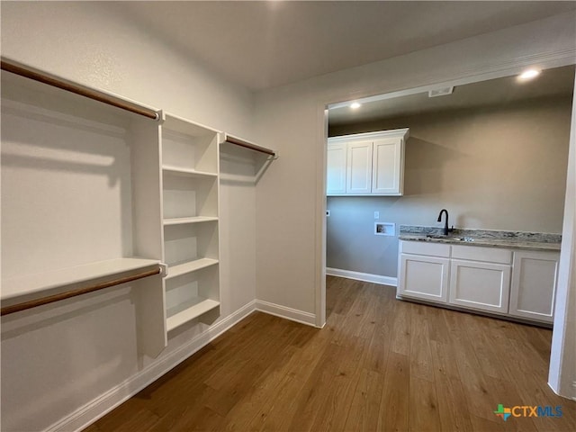 spacious closet featuring dark wood-type flooring