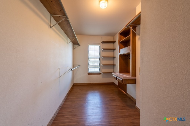 spacious closet with dark hardwood / wood-style floors