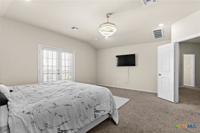 1203 Roma St, Harker Heights, TX 76548 - bedroom featuring french doors, carpet flooring, access to exterior, lofted ceiling, and baseboards