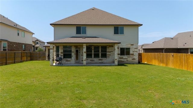 1203 Roma St, Harker Heights, TX 76548 - rear view of property featuring stone siding, a patio, and roof with shingles