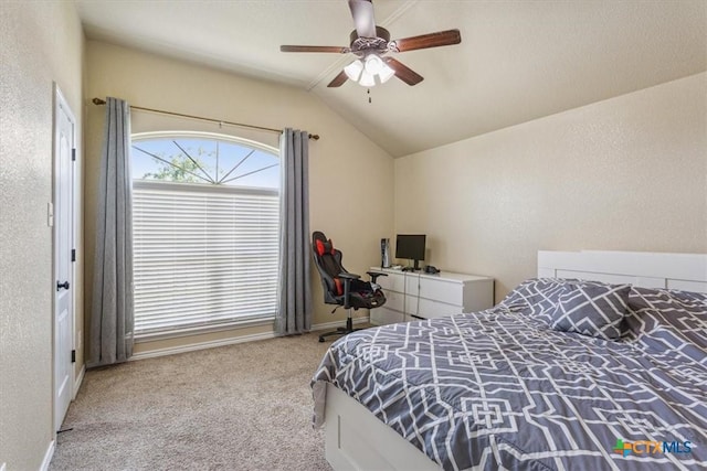 5907 Verde Dr, Killeen, TX 76549 - carpeted bedroom with lofted ceiling and ceiling fan