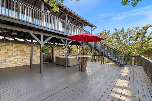 deck featuring stairs