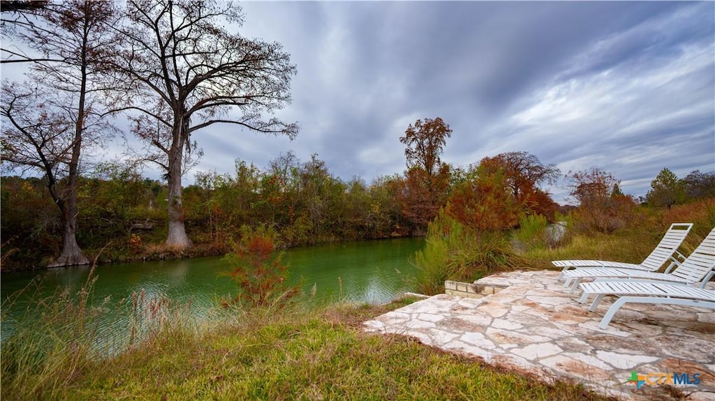 property view of water with a forest view