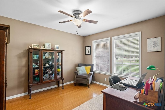 4 Longview Dr, Victoria, TX 77904 - home office with light wood-type flooring, ceiling fan, and baseboards