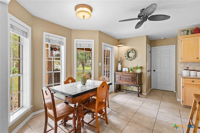 4 Longview Dr, Victoria, TX 77904 - dining space featuring light tile patterned floors, baseboards, and ceiling fan