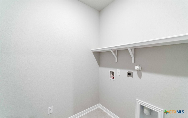 308 Angus Dr, Seguin, TX 78155 - laundry area with laundry area, hookup for an electric dryer, gas dryer hookup, baseboards, and washer hookup