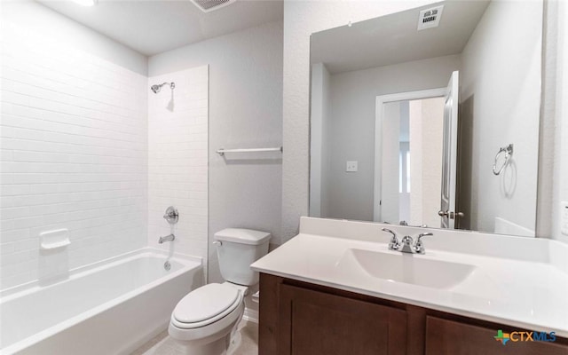 308 Angus Dr, Seguin, TX 78155 - bathroom featuring visible vents, shower / bath combination, vanity, and toilet