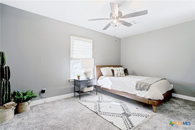 bedroom featuring carpet flooring and ceiling fan