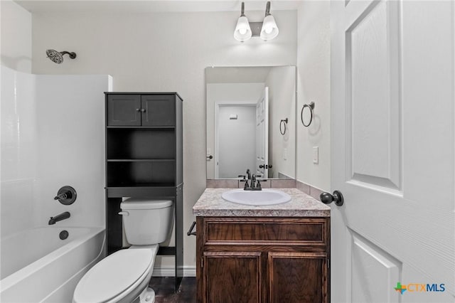 full bathroom with toilet, shower / tub combination, and vanity