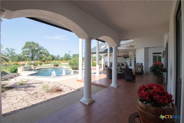 547 Powder Rdg, Luling, TX 78648 - view of patio with an outdoor pool, ceiling fan, and an outdoor hangout area