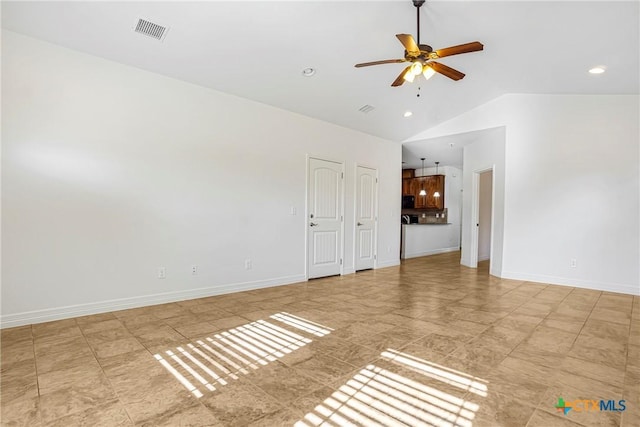 1121 Swanflower Ln, Temple, TX 76502 - unfurnished room featuring recessed lighting, visible vents, baseboards, high vaulted ceiling, and ceiling fan