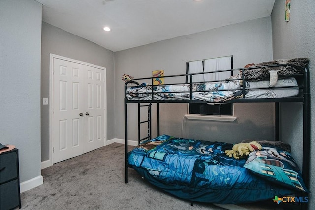 bedroom with baseboards, carpet, and recessed lighting