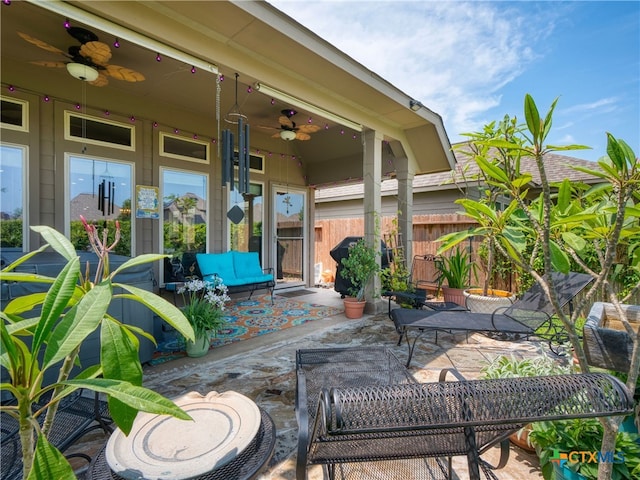 2136 Pioneer Pass, Seguin, TX 78155 - view of patio featuring a ceiling fan and an outdoor living space