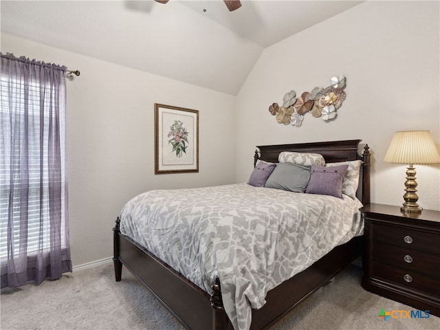 2136 Pioneer Pass, Seguin, TX 78155 - carpeted bedroom with vaulted ceiling and ceiling fan