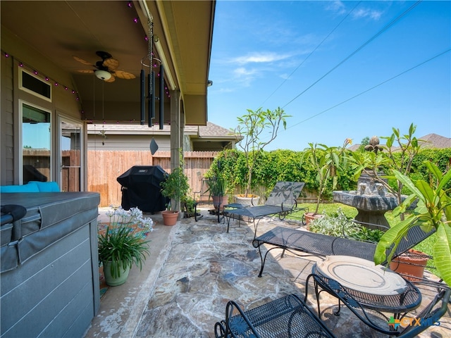 2136 Pioneer Pass, Seguin, TX 78155 - view of patio with area for grilling and ceiling fan