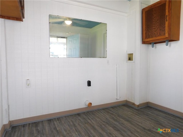 135 W Bayshore Dr, Palacios, TX 77465 - laundry room featuring dark wood-style floors, washer hookup, hookup for an electric dryer, and baseboards