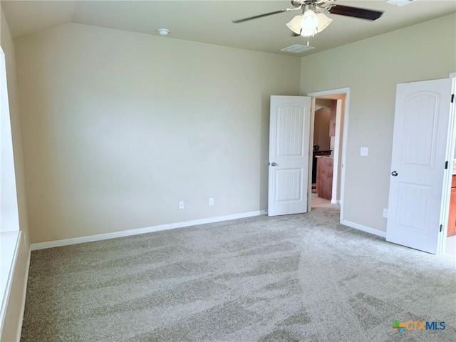 2602 Camp Cooper Dr, Killeen, TX 76549 - unfurnished bedroom with vaulted ceiling, carpet, baseboards, and a ceiling fan