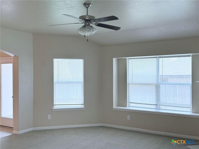 2602 Camp Cooper Dr, Killeen, TX 76549 - spare room featuring light carpet, plenty of natural light, ceiling fan, baseboards, and a textured ceiling