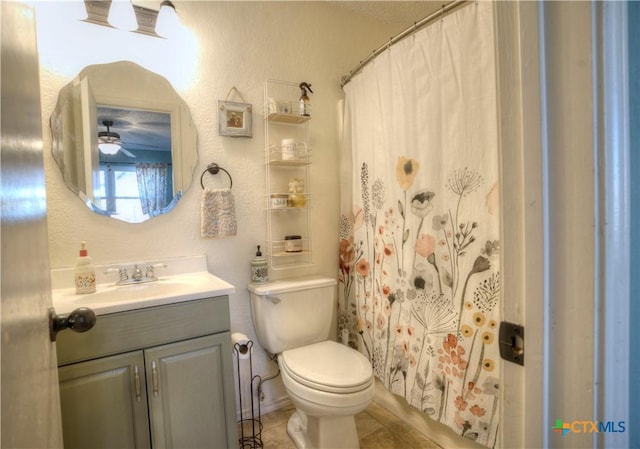5110 Sam Houston, Temple, TX 76502 - full bathroom with vanity, ceiling fan, a shower with shower curtain, and tile patterned floors