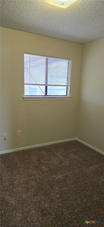 spare room with carpet, baseboards, and a textured ceiling