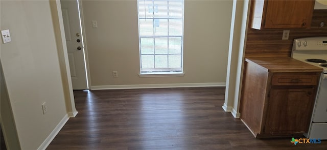 interior space featuring baseboards and dark wood-style floors