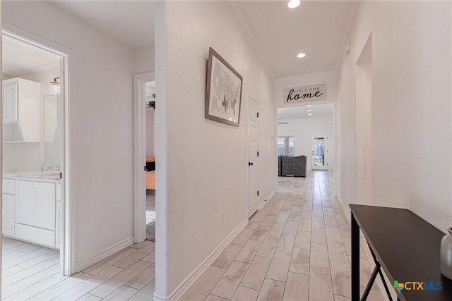 6106 Cactus Flower Ln, Killeen, TX 76549 - corridor featuring wood finish floors, ornamental molding, and recessed lighting