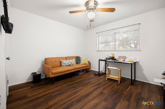 5006 Las Campanas St, San Antonio, TX 78233 - sitting room with wood finished floors, ceiling fan, and baseboards