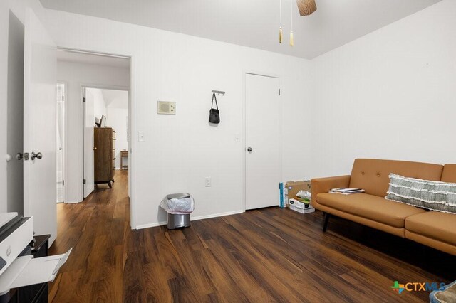 5006 Las Campanas St, San Antonio, TX 78233 - living room with wood finished floors, baseboards, and ceiling fan