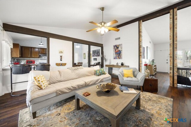 5006 Las Campanas St, San Antonio, TX 78233 - living area featuring ceiling fan and dark wood finished floors