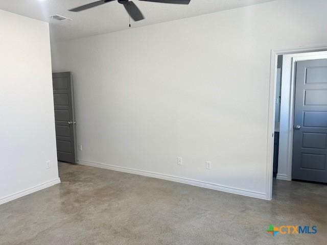 2310 Ocean Ave, Temple, TX 76501 - empty room with ceiling fan, baseboards, visible vents, and concrete flooring
