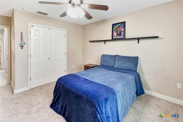 46 Bluestem St, Victoria, TX 77904 - carpeted bedroom featuring a closet, baseboards, and ceiling fan