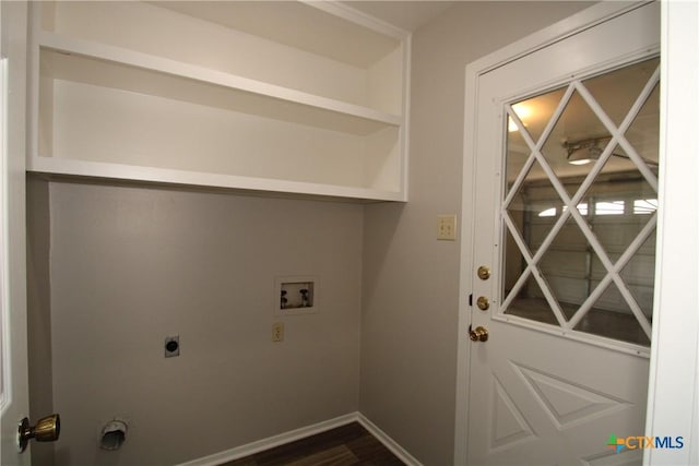 4508 Greenbriar Cir, Killeen, TX 76543 - washroom with hookup for an electric dryer, washer hookup, baseboards, and dark wood finished floors